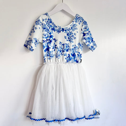 Rock Your Kid Blue Floral Tutu Dress, Size 8