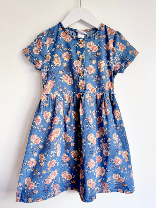 Little Lass Denim Floral Dress, Size 6