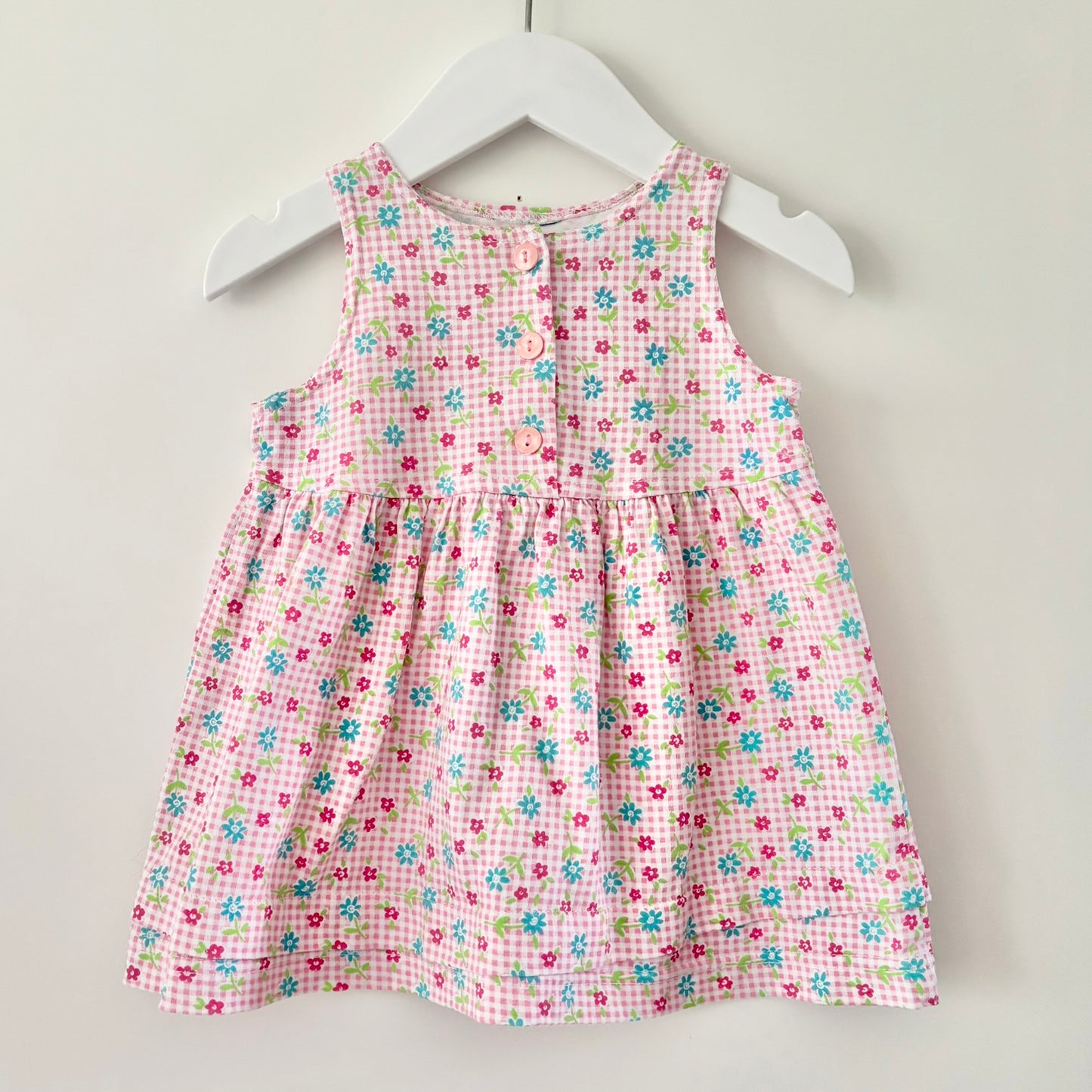 Gingham Floral Dress, 6-12m
