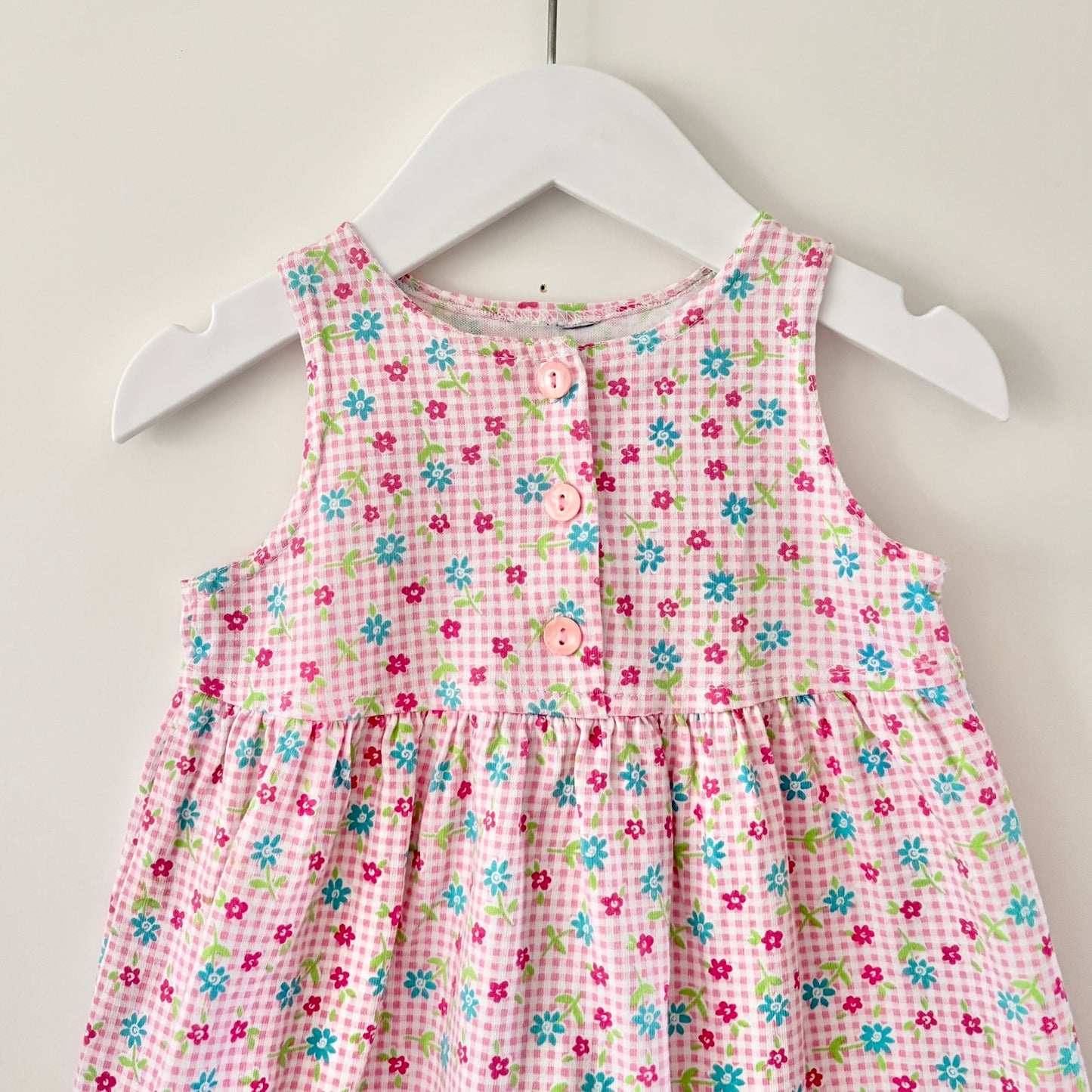 Gingham Floral Dress, 6-12m