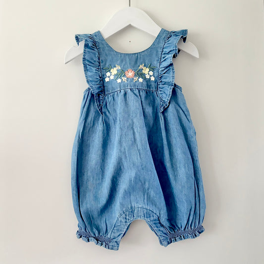 Denim Floral Playsuit, 6-12m