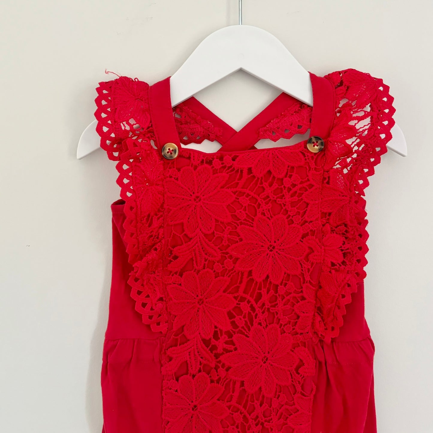 Poinsettia Lace Romper, 12-18m