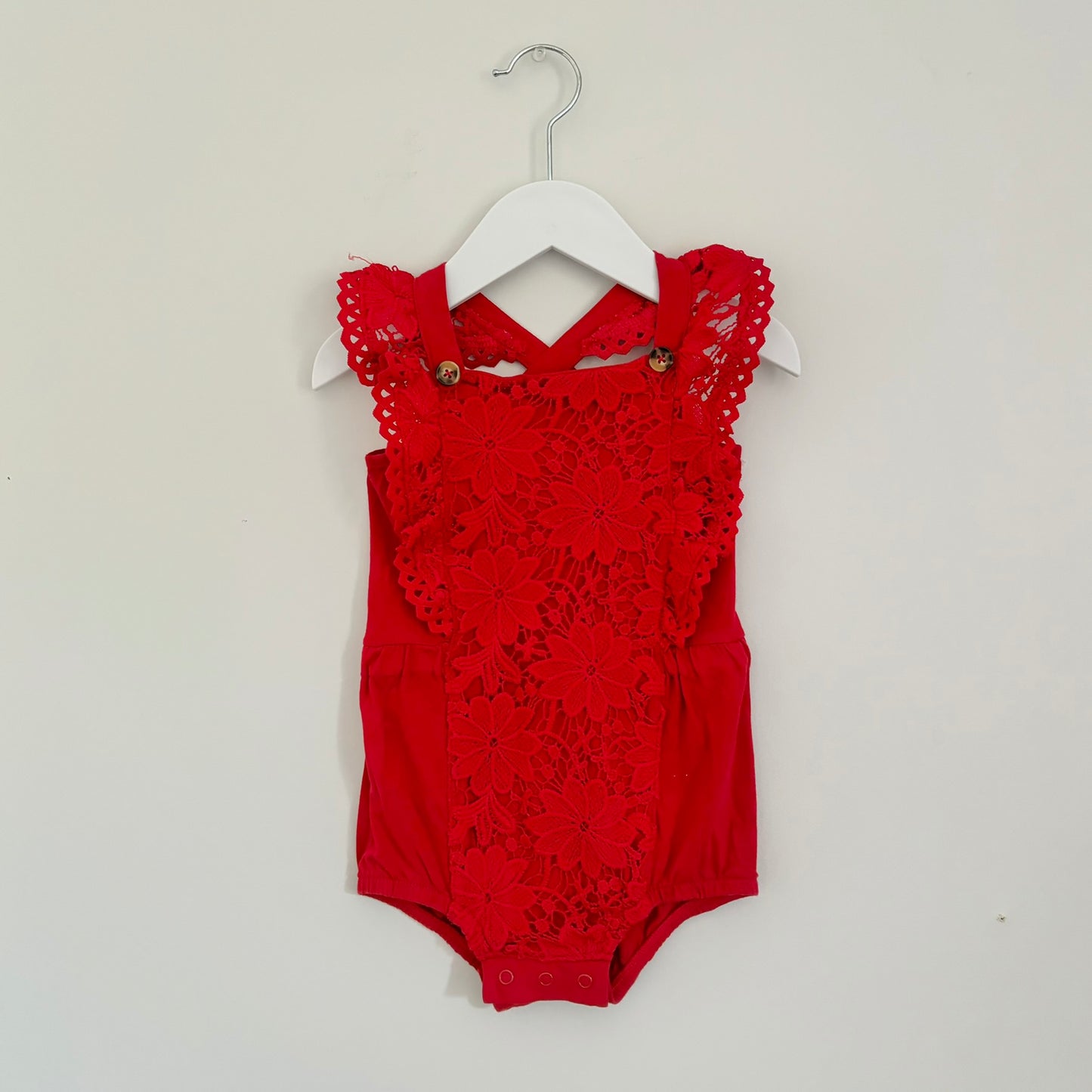 Poinsettia Lace Romper, 12-18m