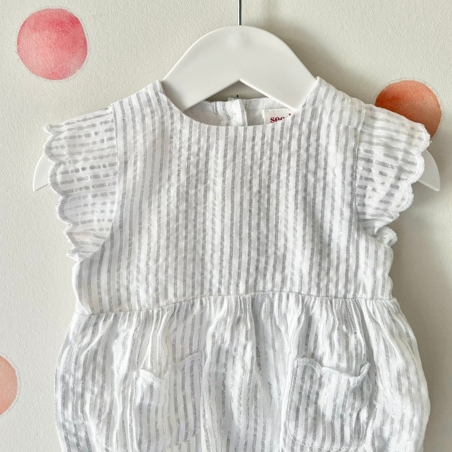 Seed Silver Stripe Romper, 3-6m