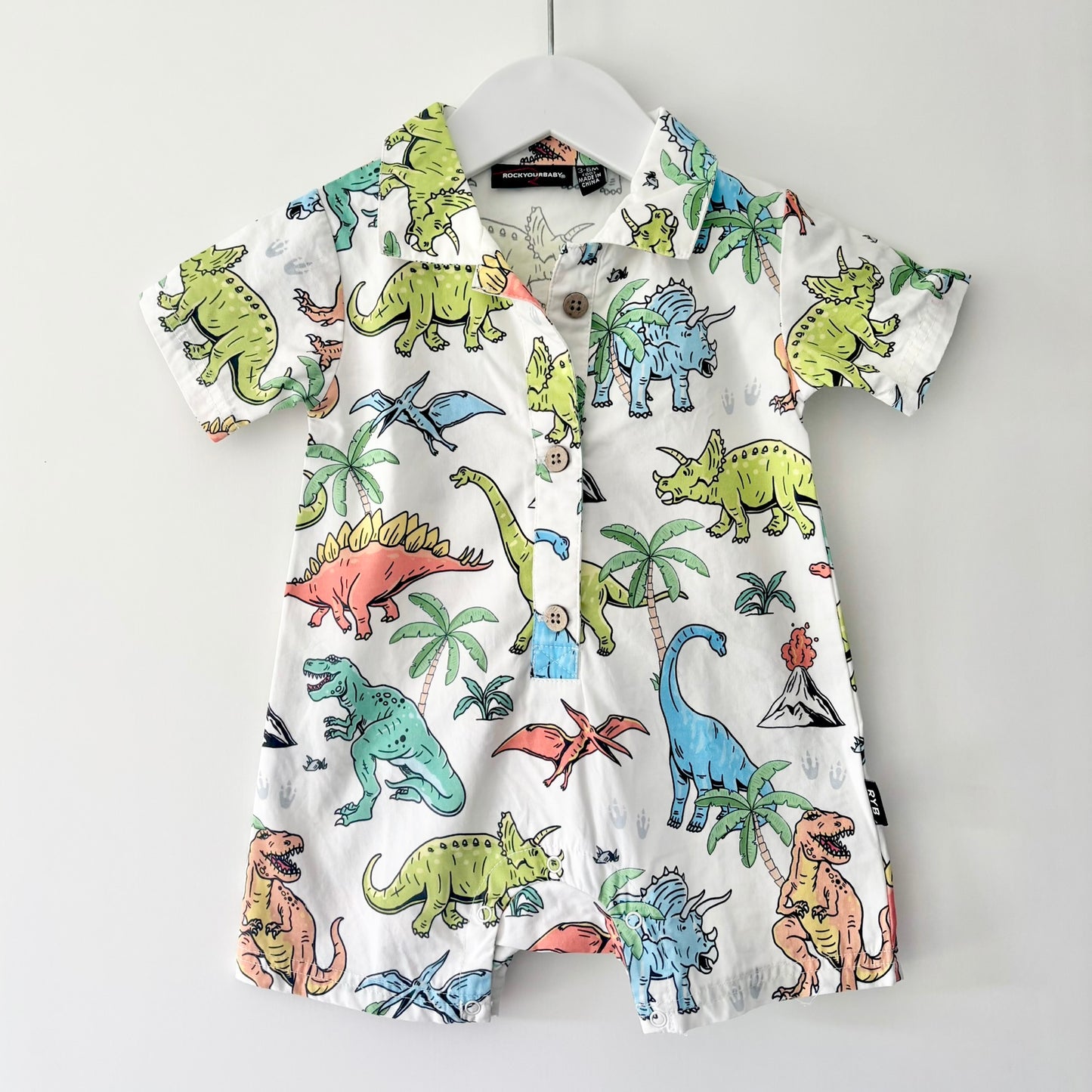 Rock Your Baby Dino Shirt Romper, 3-6m