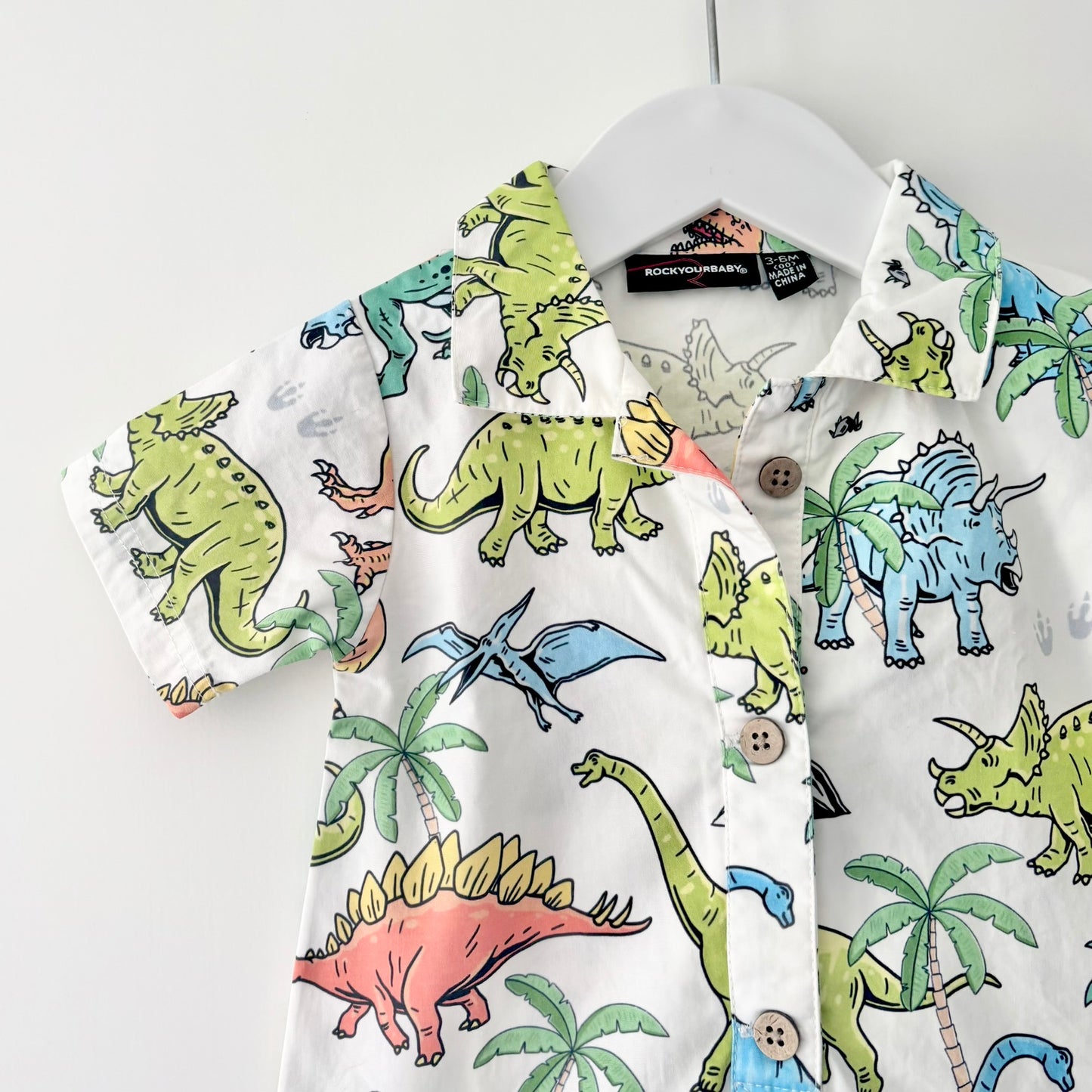 Rock Your Baby Dino Shirt Romper, 3-6m