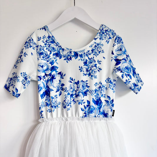 Rock Your Kid Blue Floral Tutu Dress, Size 8