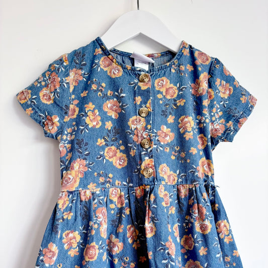 Little Lass Denim Floral Dress, Size 6